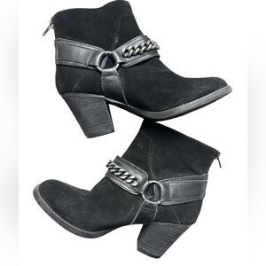 Reba XANTI Black Suede Leather Harness Ankle Moto Biker Boots - Short Heel - 6.5